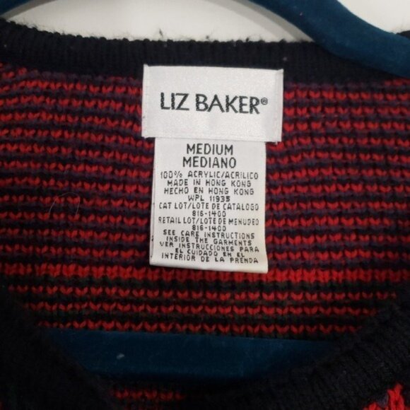 Vintage 90s Liz Baker Womens Plaid Button Down Cardigan Sweater Size M Coastal - Picture 2 of 6